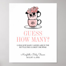 Póster Baby Shower de Teacup y Flores adivina cuántos jue