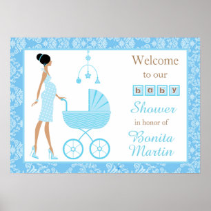 Póster Baby Shower de una mujer afroamericana damáscara a