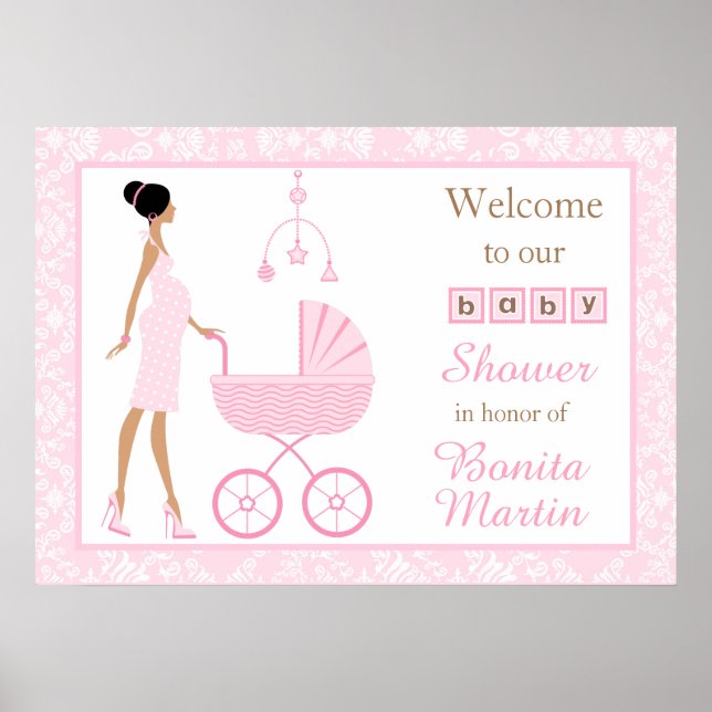Póster Baby Shower de una mujer afroamericana damáscara r (Frente)
