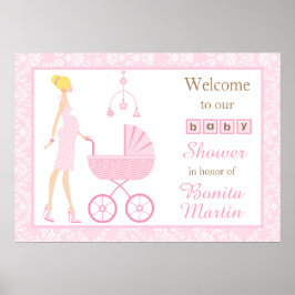 Póster Baby Shower de una mujer rubia de Damask rosa
