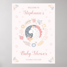 Póster Baby Shower de Unicorn Rubor Florals personalizado