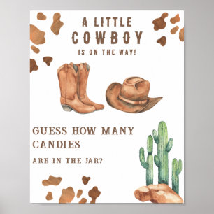 Póster Baby shower de vaquero Adivina cuántas golosinas
