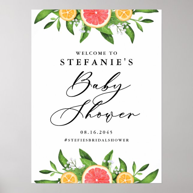 Póster Baby Shower de verano de naranjas y pomelos (Frente)