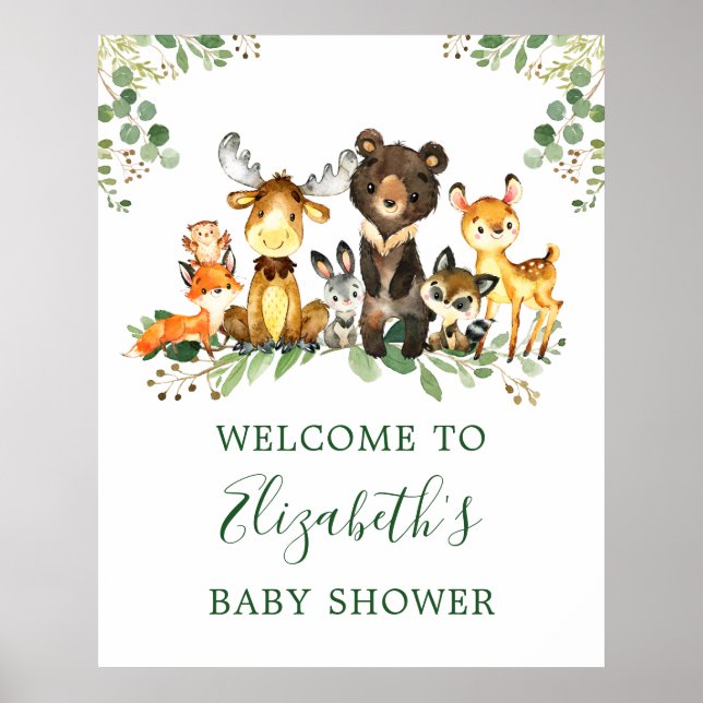 Póster Baby Shower de Watercolor Woodland Animals (Frente)