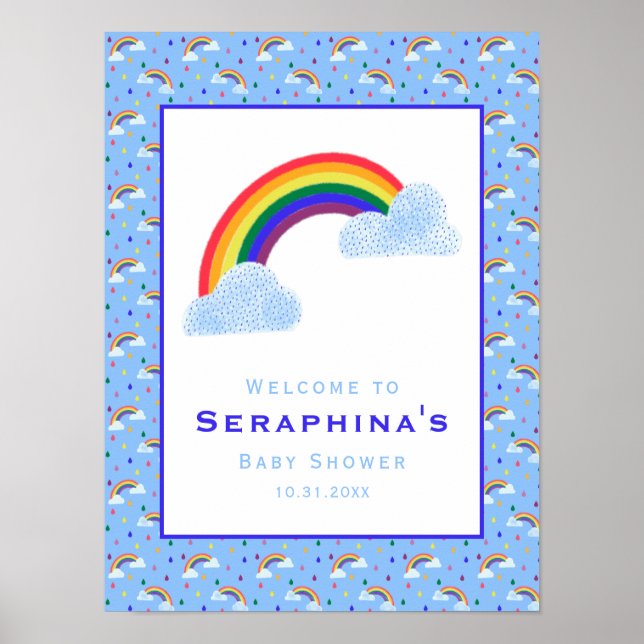 Póster Baby Shower del cielo azul arco iris brillante (Frente)