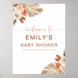 Póster Baby Shower del Desierto Boho Bohemian de Pampas