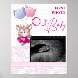 Póster Baby Shower. Depósito de bebé rosado