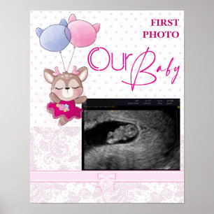 Póster Baby Shower. Depósito de bebé rosado