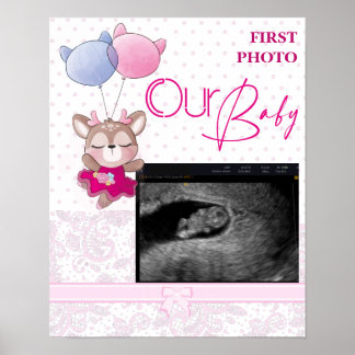 Póster Baby Shower. Depósito de bebé rosado