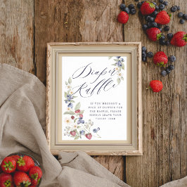 Póster Baby Shower Diaper Raffle Berries y Flores silvest