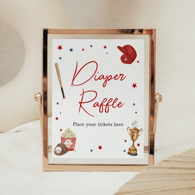 Póster Baby Shower Diaper Raffle de béisbol (Oh Boy Little Slugger Baby Shower Diaper Raffle Sign)