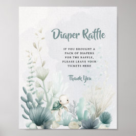 Póster Baby Shower Diaper Raffle Sign Ocean Sea Themed 