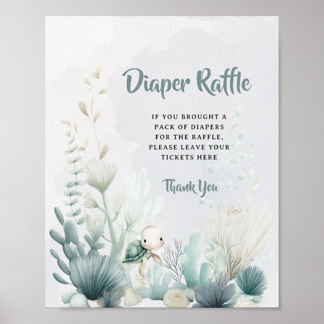 Póster Baby Shower Diaper Raffle Sign Ocean Sea Themed  (Frente)