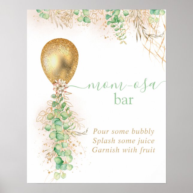 Póster Baby Shower Eucalyptus Balloon Momosa Bar (Frente)