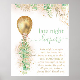 Póster Baby Shower Eucalyptus Balloon Tardes Diapers