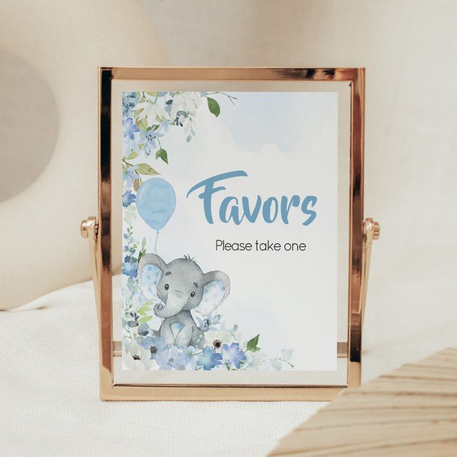 Póster Baby Shower favorece al elefante azul de cacahuete (Blue Elephant Little Peanut Baby Shower Favors Sign)