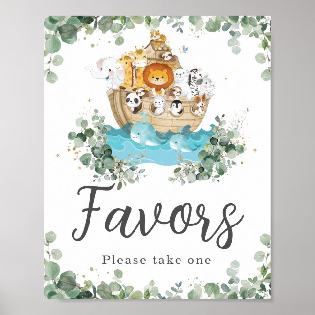 Póster Baby Shower favorece la vegetación arca de Noah (Frente)