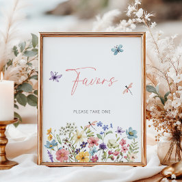 Póster Baby Shower Favores de la mariposa de flores silve
