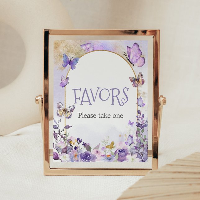 Póster Baby Shower Favores de la Mariposa Floral Encantad (Enchanted Floral Butterfly Arch Baby Shower Favors Sign)