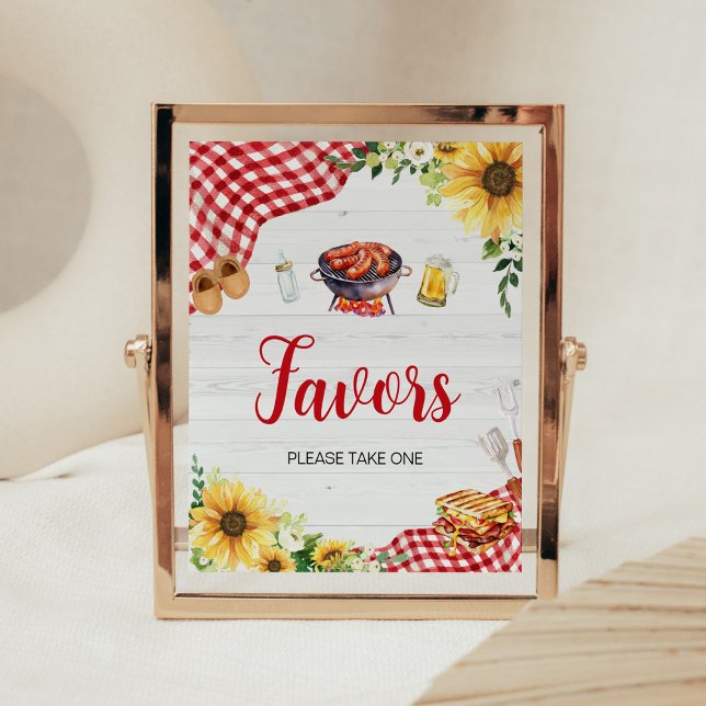 Póster Baby Shower Favores de Sunflower BBQ (Backyard Picnic Baby Shower Favors Sign)