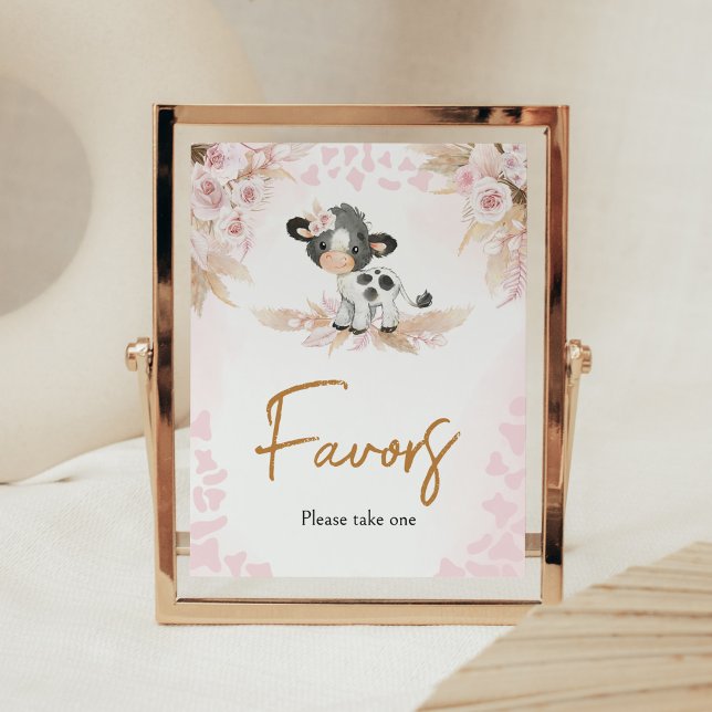 Póster Baby Shower Favores De Vaca Santa Rosa (Highland Cow Baby Shower Favors Sign)