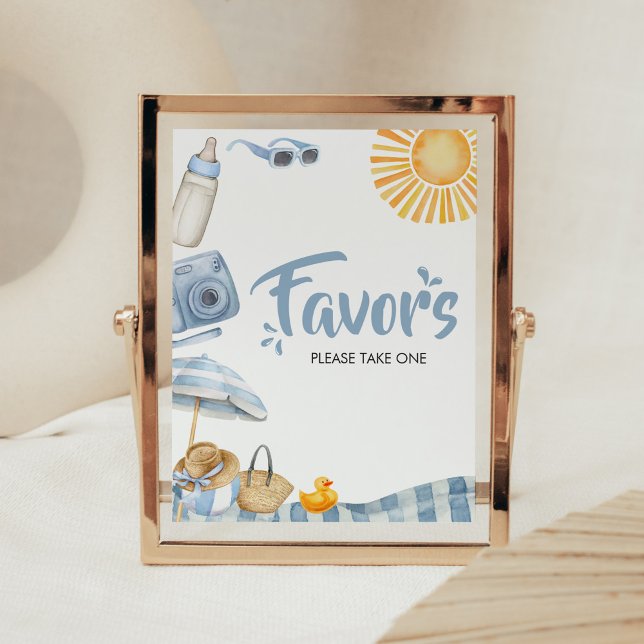 Póster Baby Shower Favors de Blue Beach Summer (Boy Splish Splash Baby Shower Favors Sign)
