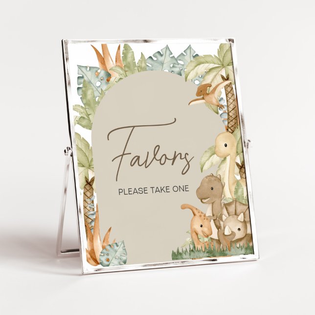 Póster Baby Shower Favors de Boho Dinosaur (Gender Neutral Dino Baby Shower Favors Sign)