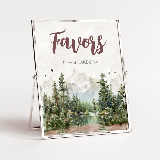 Póster Baby Shower Favors de Woodland Mountain (Let The Adventure Begin Baby Shower Favors Sign)