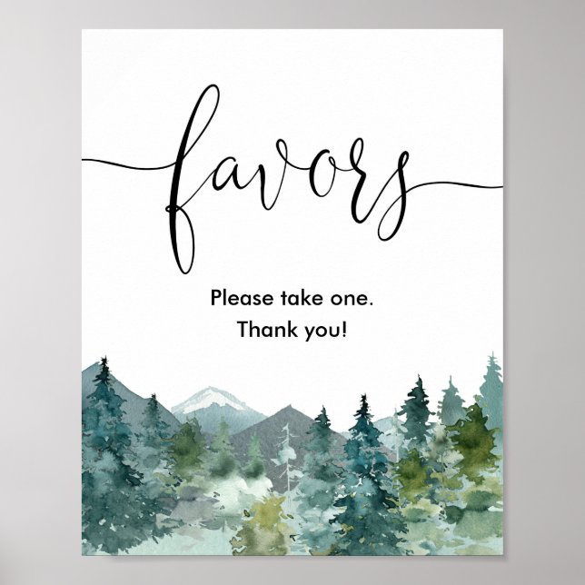 Póster Baby shower favors sign rustic mountains and trees (Frente)