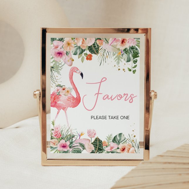 Póster Baby Shower Flamingo Tropical Favorece (Floral Flamingle Baby Shower Favors Sign)