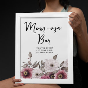 Póster Baby Shower Floral Mamá-osa-bar blanco y ciruela