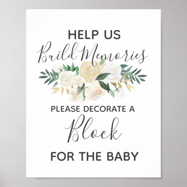 Póster Baby Shower Flowers Build a Block Activity Sign (Frente)