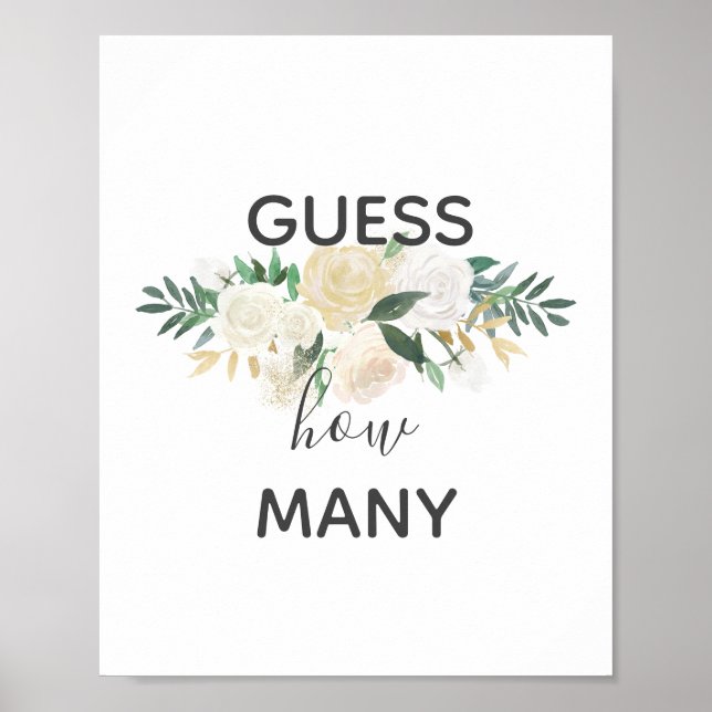 Póster Baby Shower Flowers Guess How Many Sign (Frente)