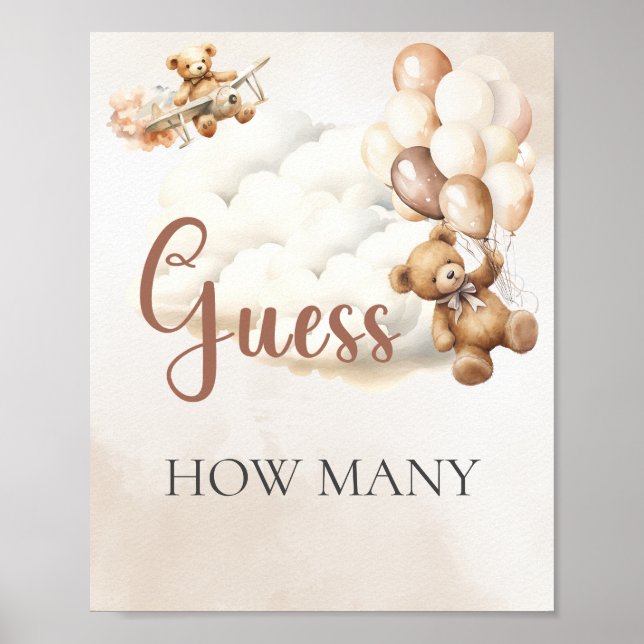 Póster Baby Shower Game ADIVINA CUÁNTOS TIENEN globos (Frente)