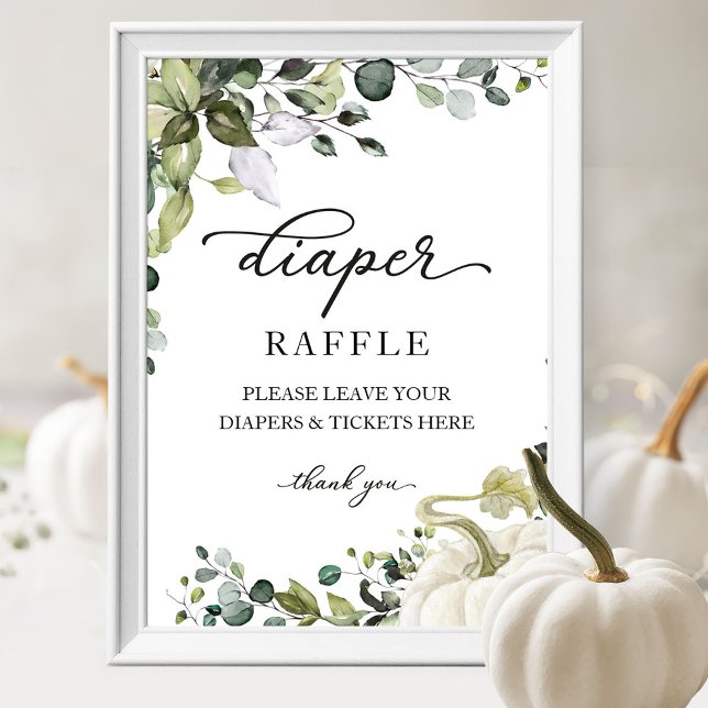 Póster Baby Shower Greenery Diaper Raffle Game Rótulo (Subido por el creador)