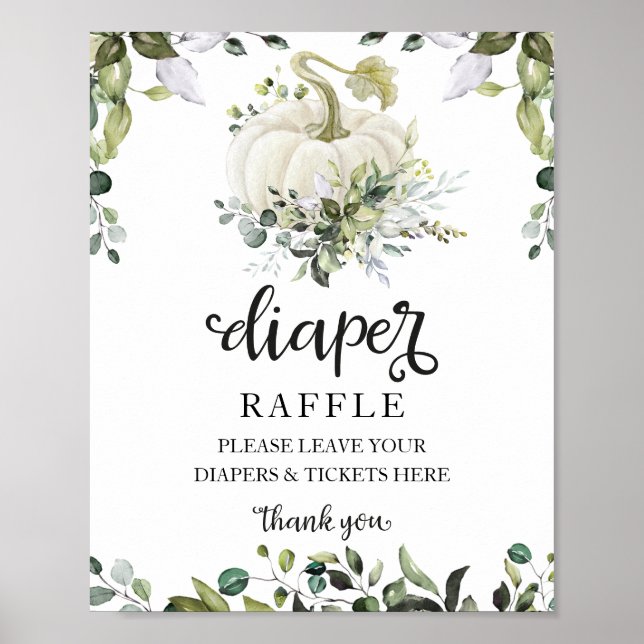 Póster Baby Shower Greenery Diaper Raffle Game Rótulo (Frente)