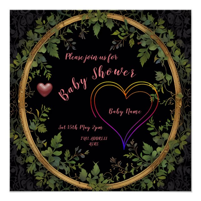 Póster Baby Shower Heart (Anverso)