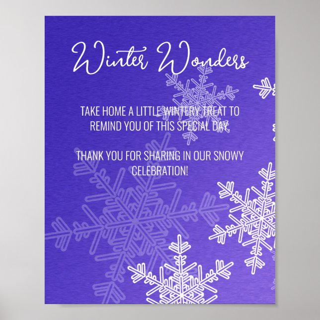 Póster Baby Shower Indigo Snowflakes Favorece el Rótulo (Frente)