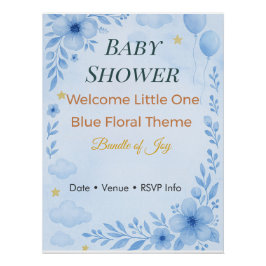 Póster Baby Shower Invitation Bundle of Joy Blue Floral