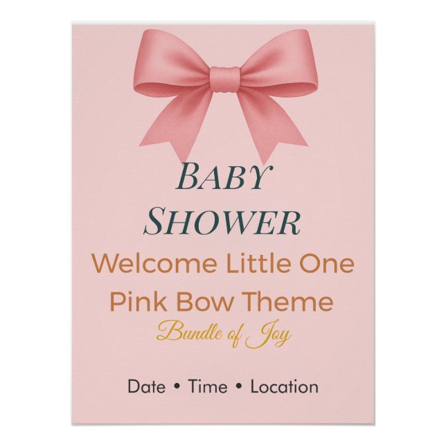 Póster Baby Shower Invitation | Pink Bow | Bundle of Joy (Anverso)
