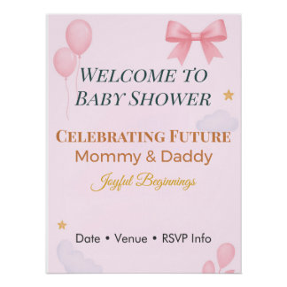 Póster Baby Shower Invitation Pink Bow Joyful Beginnings