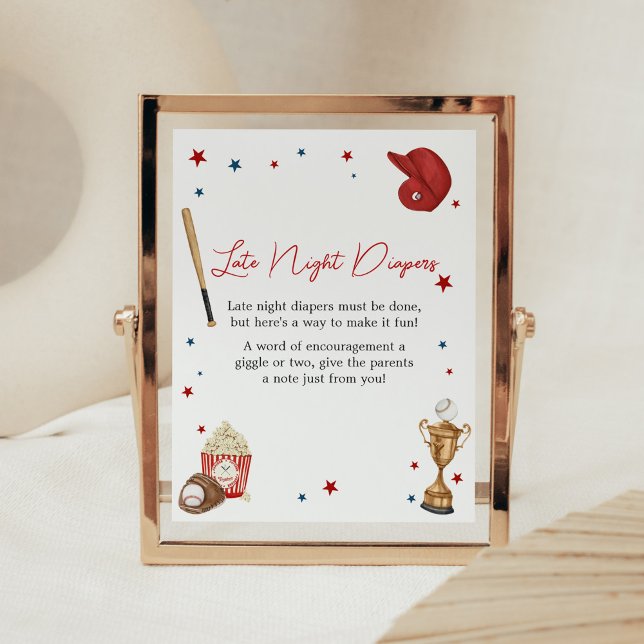 Póster Baby Shower Late Night Diapers (Oh Boy Little Slugger Baby Shower Late Night Diapers Sign)