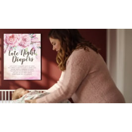 Póster Baby Shower Late Night Diapers Boho Flower Feather