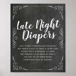 Póster Baby Shower Late Night Diapers Flores Chalkboard