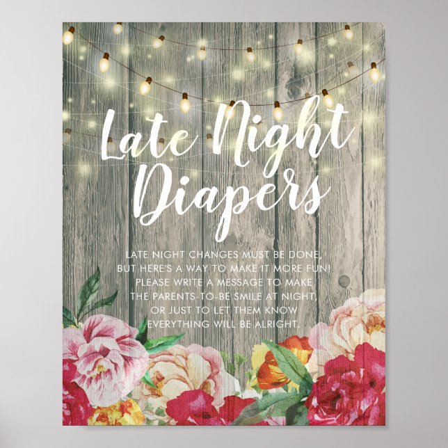 Póster Baby Shower Late Night Diapers Flores Luces de Mad (Frente)
