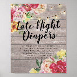 Póster Baby Shower Late Night Diapers Flores Luces de Mad