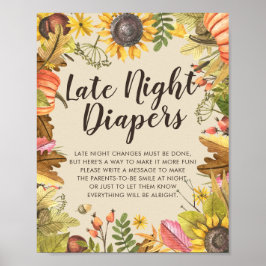 Póster Baby Shower Late Night Diapers Pumpkins Sunflowers