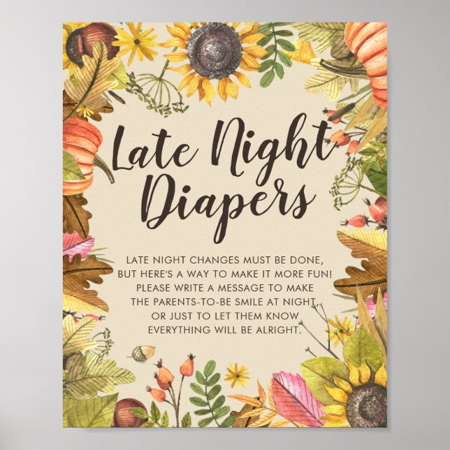 Póster Baby Shower Late Night Diapers Pumpkins Sunflowers (Frente)