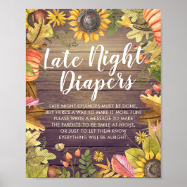 Póster Baby Shower Late Night Diapers Pumpkins Sunflowers