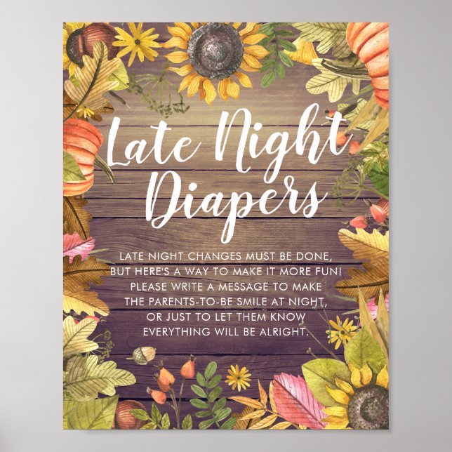 Póster Baby Shower Late Night Diapers Pumpkins Sunflowers (Frente)